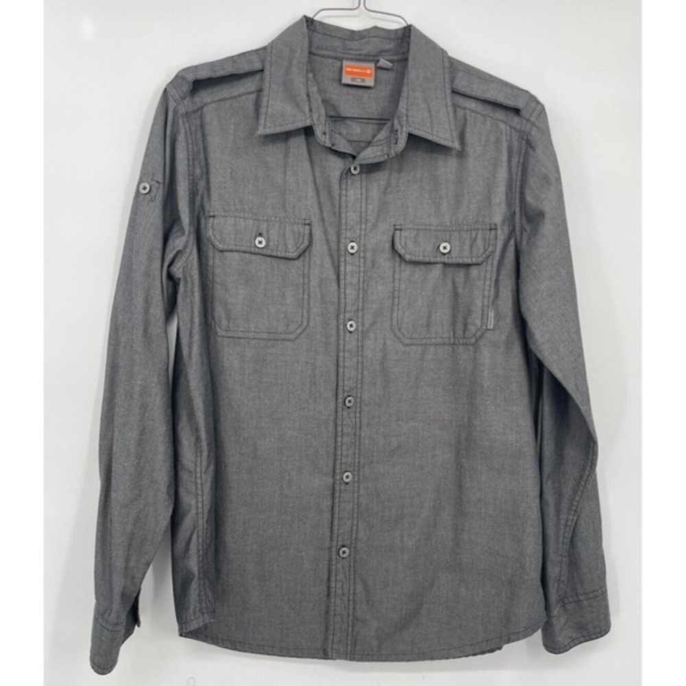 Merrell L Button Down Shirt Mens Charcoal Gray Utility Epaulet Long Sleeve‎